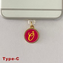 Ö Harfi Type-C Uyumlu Telefon Şarj Portu Toz Tıpası Toz Tıkacı Epoksi Charm Sarı Kırmızı