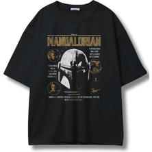 Unisex The Mandalorian Yazılı Tişört, Oversize Star Wars Baskılı Bisiklet Yaka T-Shirt