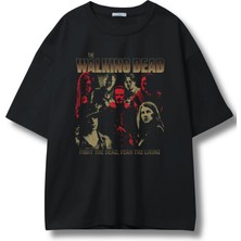 Unisex The Walking Dead Yazılı Tişört, Oversize Seri Dizi Baskılı Bisiklet Yaka T-Shirt