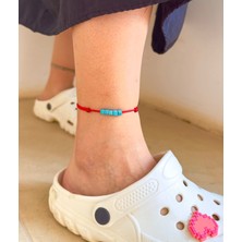 Doğal Mavi Küp Turkuaz Taşı Kırmızı Ip Halhal