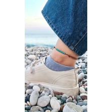 Doğal Turkuaz Taş Kahverengi Ip Halhal