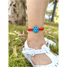 Mavi Süryani Kırmızı Örgü Halhal