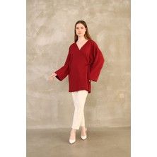 Yan Bağlamalı Atlas Tunik-Bordo