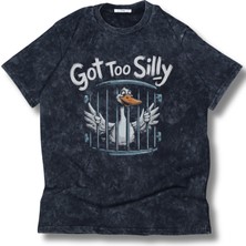 Unisex Got Too Silly Baskılı Yıkamalı T-Shirt, Oversize Komik Ördek Temalı Retro Tişört