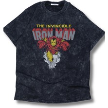 Unisex The Invincible Iron Maiden Baskılı Yıkamalı T-Shirt, Oversize Mar Vel Temalı Retro Tişört