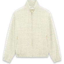 La Trackjacket Tweed: Yüksek Boyunlu, Rahat Fit, Erkekler Için Hafif Yeşil Ceket