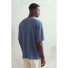 Milton Mavi Waffle T-Shirt - Oversized Fit ve Rahat Kesim ile Şıklığı Yakalayın