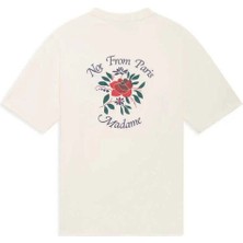 Le T-Shirt Slogan Fleurs - %100 Pamuk, Ribaneli, Krema Renkli T-Shirt