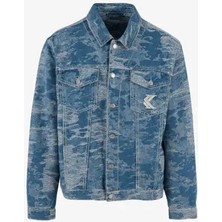 Erkekler Için Og K Distress Camo Os Mavi Denim Ceket - Şık ve Rahat
