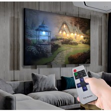 LED Işıklı Uzaktan Kumandalı Dağ Evi Kanvas Tablo