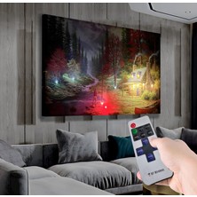 LED Işıklı Uzaktan Kumandalı Dağ Evi Kanvas Tablo