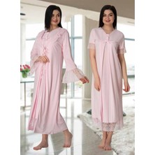 Dvina Effortt Lohusa Sabahlıklı Gecelik Takımı Pembe - 5045