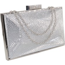 Gümüş Abiye Çanta. Snake Desenli. Silver Abiye Çanta. Gümüş Abiye Gece Çantası. Portföy & Cultc Çanta.