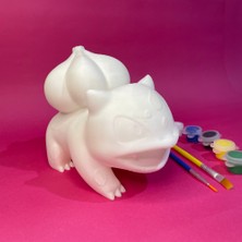Bulbasaur Figür Boyama Seti | 15 cm | 3D Yazıcı Üretimi + 6 Renk Akrilik Boya + 2 Fırça