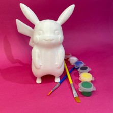 Pikachu Figür Boyama Seti | 15 cm | 3D Yazıcı Üretimi + 6 Renk Akrilik Boya + 2 Fırça