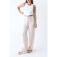 Yüksek Bel Relaxed Cape Pant - Ayarlanabilir Çizgili Bel ve Düşük Saten