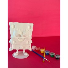 Süngerbob Figür Boyama Seti – 15 cm | 3D Yazıcı Üretimi | 6 Renk Akrilik Boya + 2 Fırça