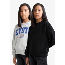 DeFacto Relax Fit Bisiklet Yaka Baskılı 2'li Sweatshirt Kız Çocuk E6473A825AU