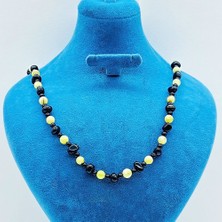 Tesbih Pasajı Sertifikalı Damla Kehribar ve Oltu Taşı Karışımı Kolye