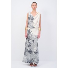 adL Moda Tutkusu Bağlama Detaylı Desenli Elbise