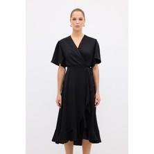 Love My Body Kruvaze Volanlı Elbise