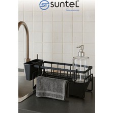 ,tezgah Üstü Sıvı Sabunluk ve Süngerlik Organizer + 2 Gözlü Plastik Hazne ve Sıvı Sabunluk ile Set