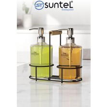 2’li Metal Standlı Plastik Sıvı Sabun Şişesi Sabunluk 500 ml Siyah