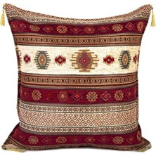 Kilim Desen (70CMX70CM) Şönil Kumaş Püsküllü Kare Ev Bahçe Minder Kılıfı NO12
