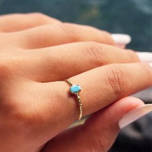 Fasek Gold Gümüş Yüzük - 925 Ayar Firuze Tek Taş Gümüş Yüzük-0.30Ct Firuze Eskitme Otantik Gümüş Tek Taş Yüzük