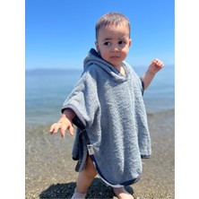 Organik Pamuk Kapşonlu Plaj Çocuk Bebek Panço Bornoz Banyo Havlu Kapüşonlu