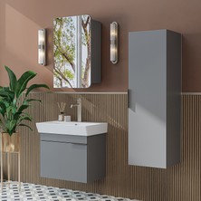 Roomart Likya Mdflam Kapaklı Lavabolu 60 cm Banyo Alt Dolabı + Banyo Üst Dolabı + Banyo Boy Dolabı