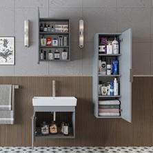 Roomart Likya Mdflam Kapaklı Lavabolu 60 cm Banyo Alt Dolabı + Banyo Üst Dolabı + Banyo Boy Dolabı