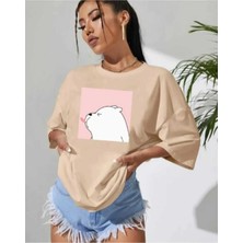 Malkoçbey Sevimli Ayı Baskılı Oversize Basic T-Shirt