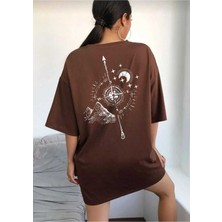 Pusula Sırt Baskılı Oversize Basic O Yaka Unisex T-Shirt