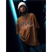 Kozia Outdoors Baskılı Oversize Kadın Sweatshirt Kısa Kol Pamuk Karışımlı Günlük Stil
