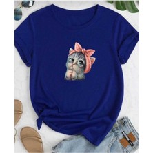 Sevimli Kedi Baskılı Oversize Basic O Yaka Unisex T-Shirt