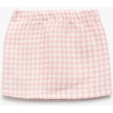 Koton Beli Lastikli Ekoseli Tüvit Etek Pembe Renk Normal Bel Kış Mevsiminde Kullanım İçin