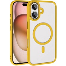 Kılıfolog Apple iPhone 16 Kılıf Wireless Şarj Özellikli Kflg Krom Magsafe Silikon Kapak-Sarı