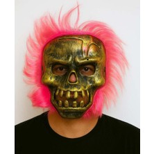 Nessiworld Wild Skull - Bakır Kafatası Pembe Saçlı Iskelet Maske