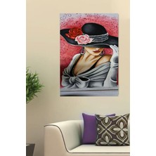Asaletli Fötr Şapkalı Kadın Kanvas Tablo Ev Duvar Salon Ofis Dükkan Hediyelik Dekarasyon Süsü