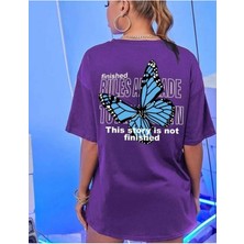 Malkoçbey Mavi Sırt Kelebek  Baskılı Oversize Unisex Basic T-Shirt