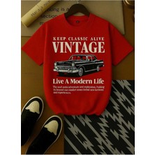 Malkocbey Vintage Araba Baskılı Oversize Basic O Yaka T-Shirt