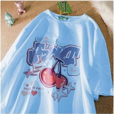 Malkoçbey Vişne Baskılı Oversize Unisex Basic T-Shirt