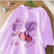 Malkoçbey Vişne Baskılı Oversize Unisex Basic T-Shirt