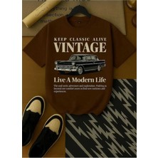 Malkocbey Vintage Araba Baskılı Oversize Basic O Yaka T-Shirt