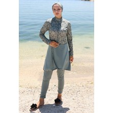 Likralı Desenli Etekli Tam Kapalı Mayo Mint HM2789