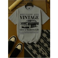 Malkocbey Vintage Araba Baskılı Oversize Basic O Yaka T-Shirt