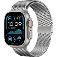Kılıfolog Apple Watch Ultra 49MM Kflg KRD-121 Metal Hasır Kordon-Gümüş