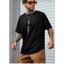 Dikey Baskılı O Yaka Oversize Unisex Basic T-Shirt