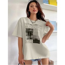 Dikey Baskılı O Yaka Oversize Unisex Basic T-Shirt